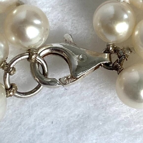 Sterling Silver 925 Layered Beige Baroque Triple Strand Pearl Necklace 18" - 19" - Picture 9 of 16